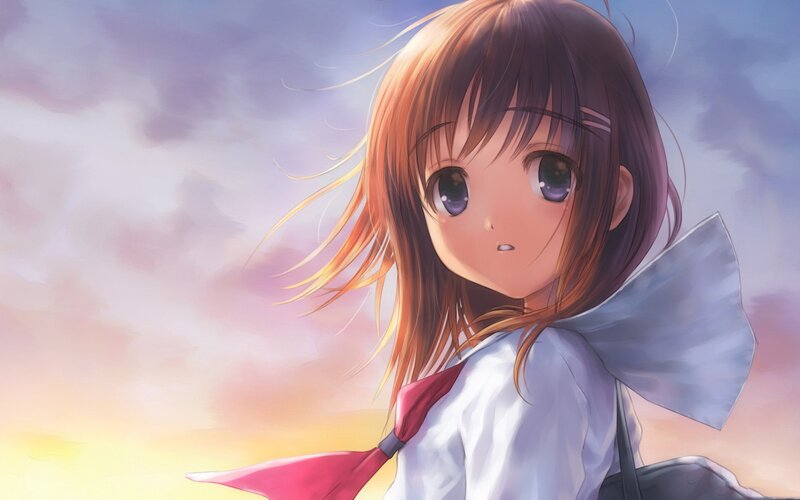 anime girl at sunset