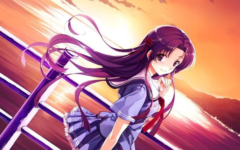 anime girl at sunset