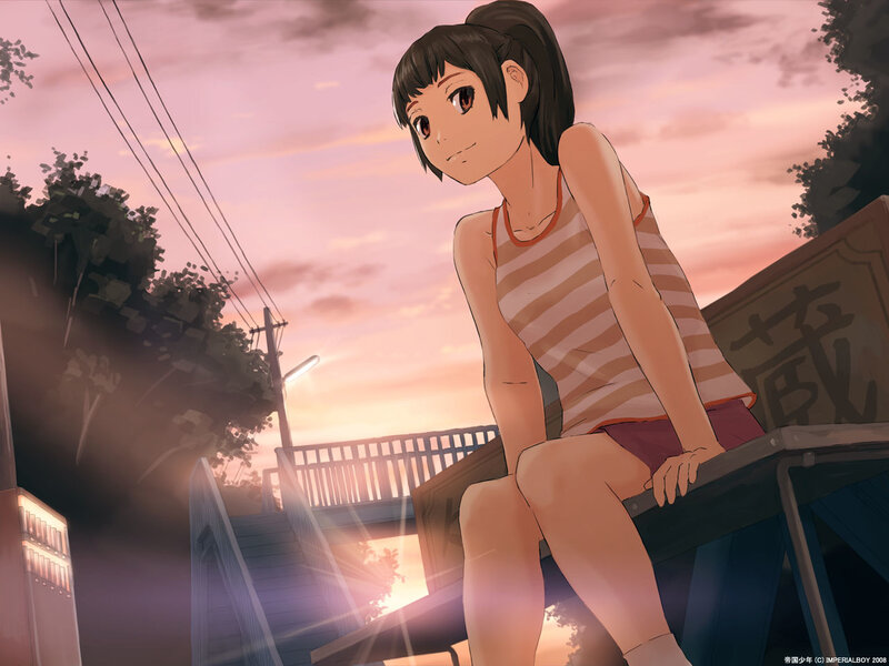Anime girl at sunset