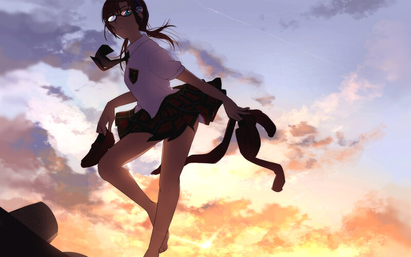 anime girl at sunset