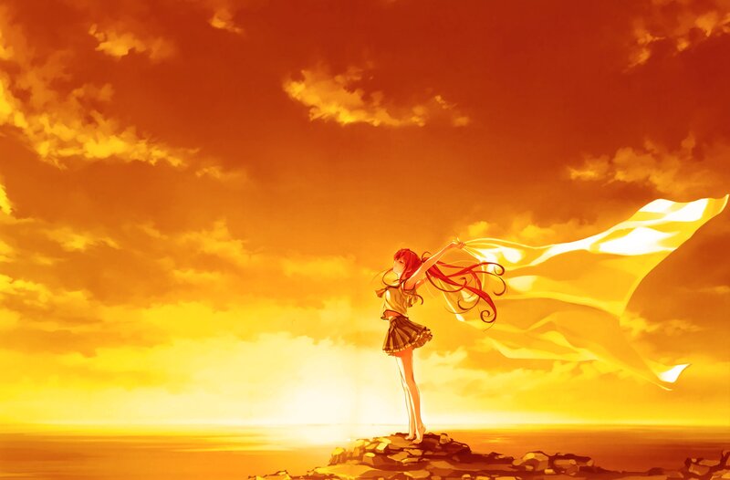 Anime girl at sunset