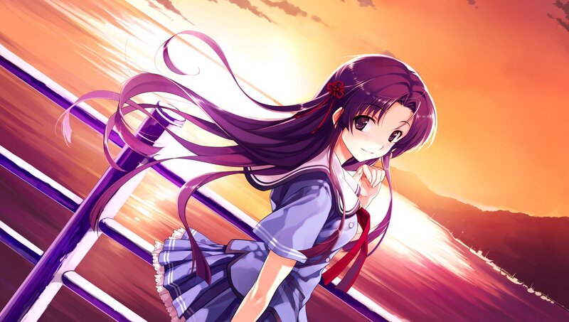 anime girl at sunset