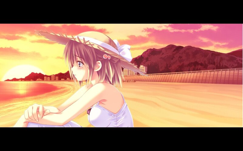 anime girl at sunset beach