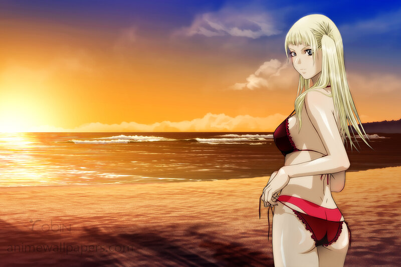 anime girl at sunset beach