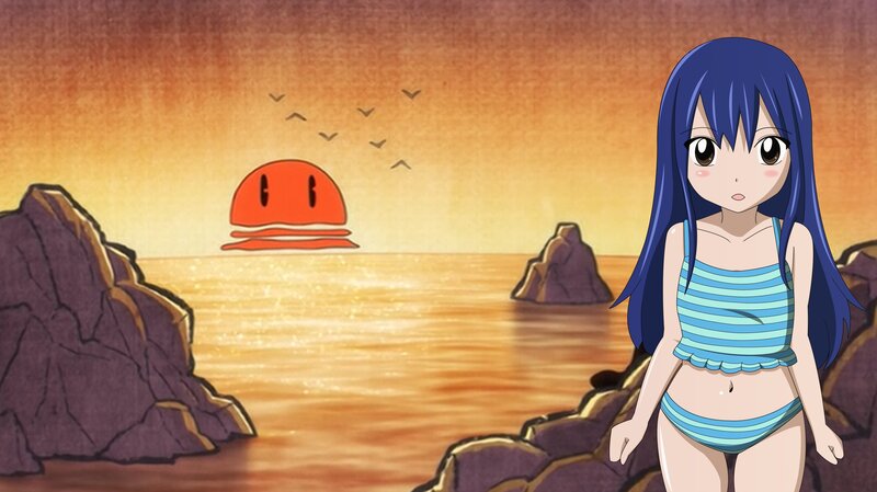 anime girl at sunset beach