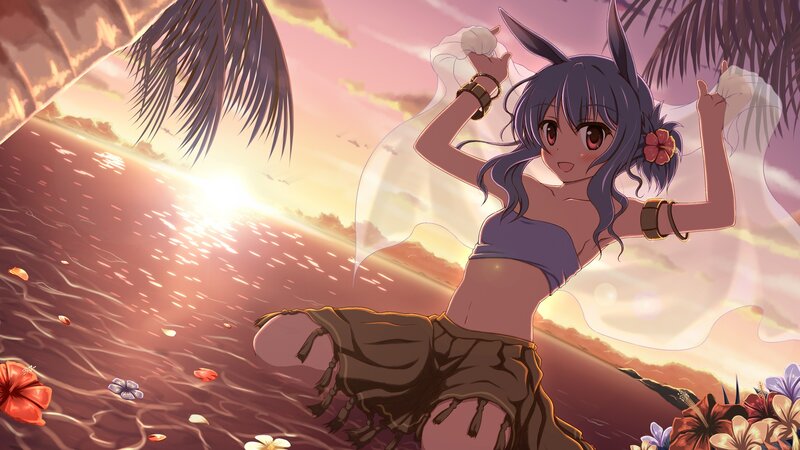 Anime girl at sunset beach