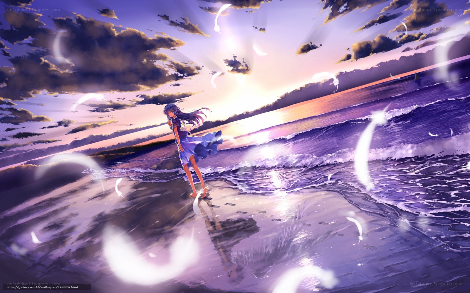 Anime girl at sunset beach