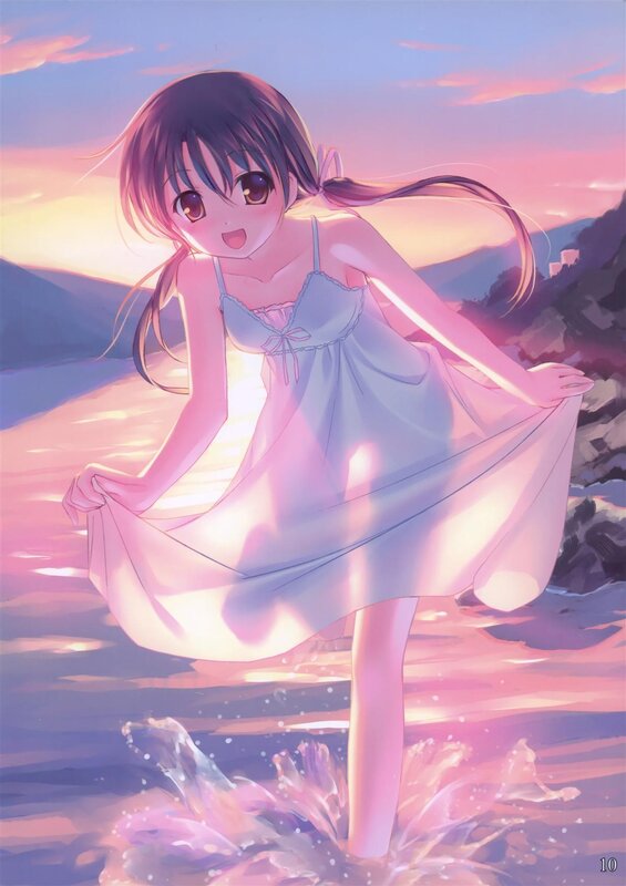 anime girl at sunset beach