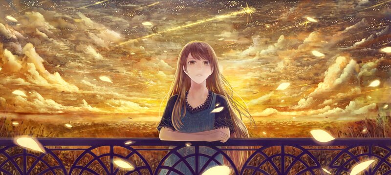 Anime Girl at Sunset — Gold