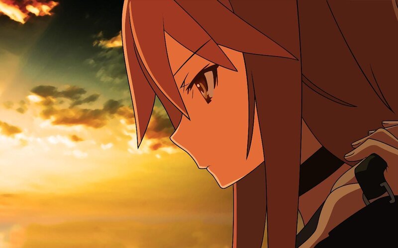 Anime Girl at Sunset — Orange, Dramatic, Clouds