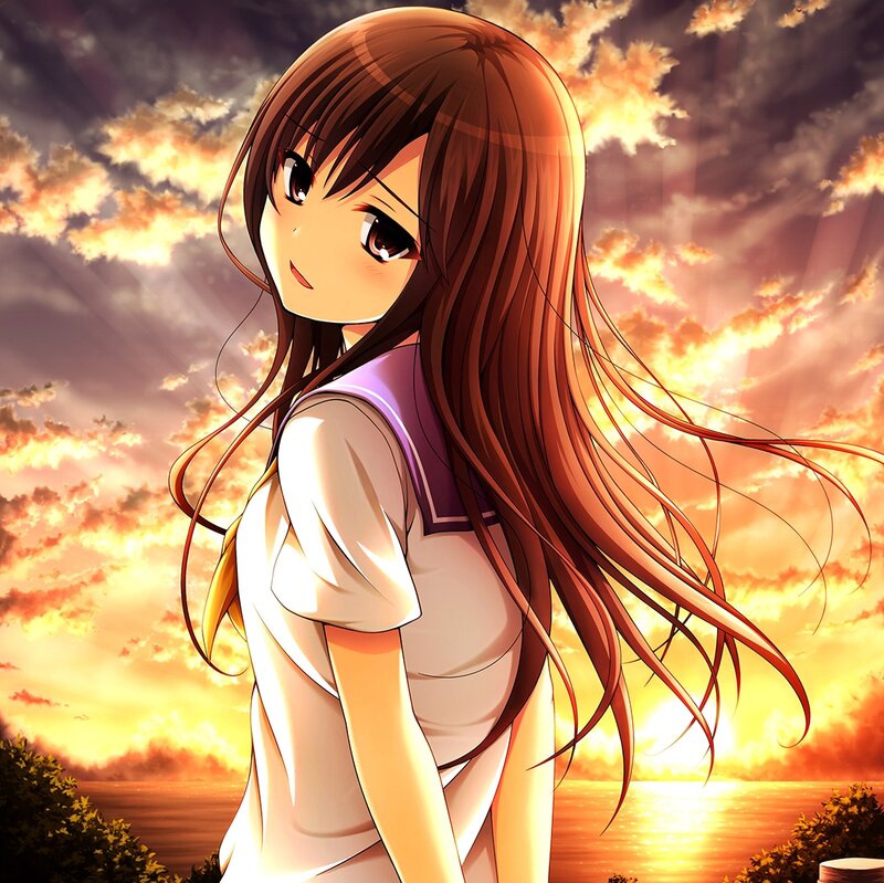 Anime Girl at Sunset — Orange, Dramatic, Sky