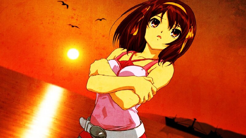 Anime Girl at Sunset — Orange, Dramatic