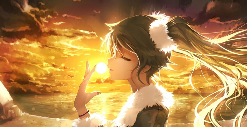 Anime Girl at Sunset — Orange, Serene, Digital Art, Sun