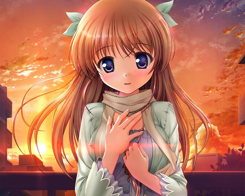 Anime Girl at Sunset — Orange, Serene