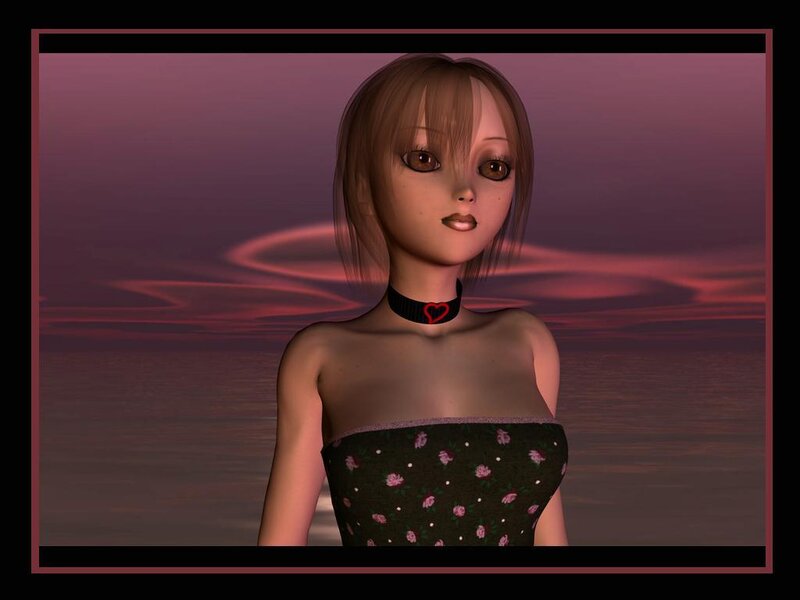 Anime Girl at Sunset — Purple, Serene, 3d Render