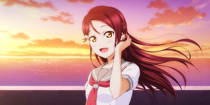 Anime Girl at Sunset — Purple, Serene, Ocean, Sky