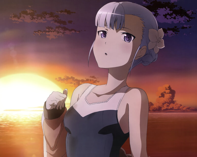 Anime Girl at Sunset — Purple, Serene