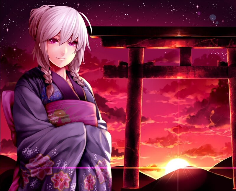 anime girl at sunset shrine
