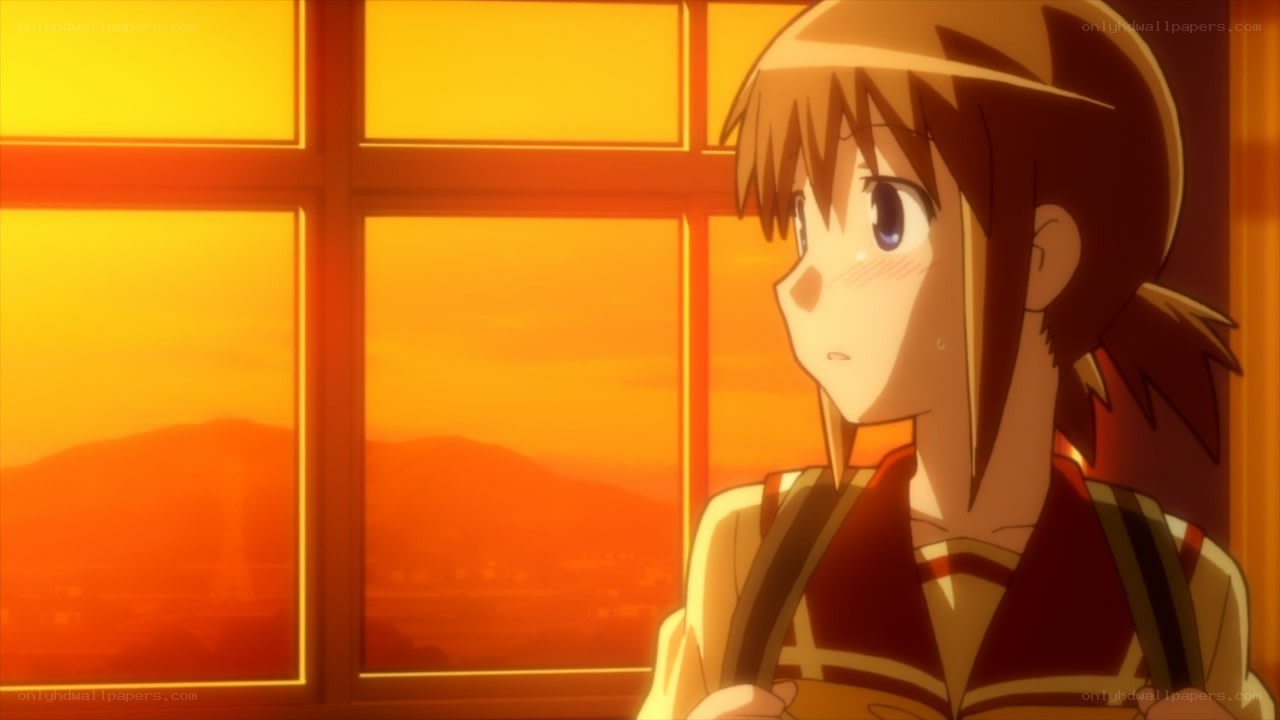 anime girl at sunset window