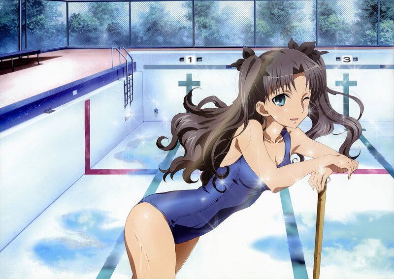 anime girl at swimming pool