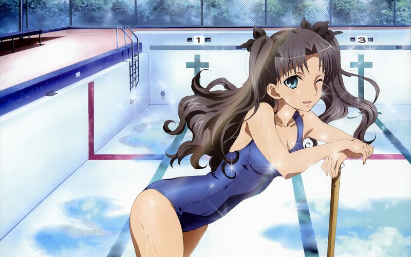 anime girl at swimming pool