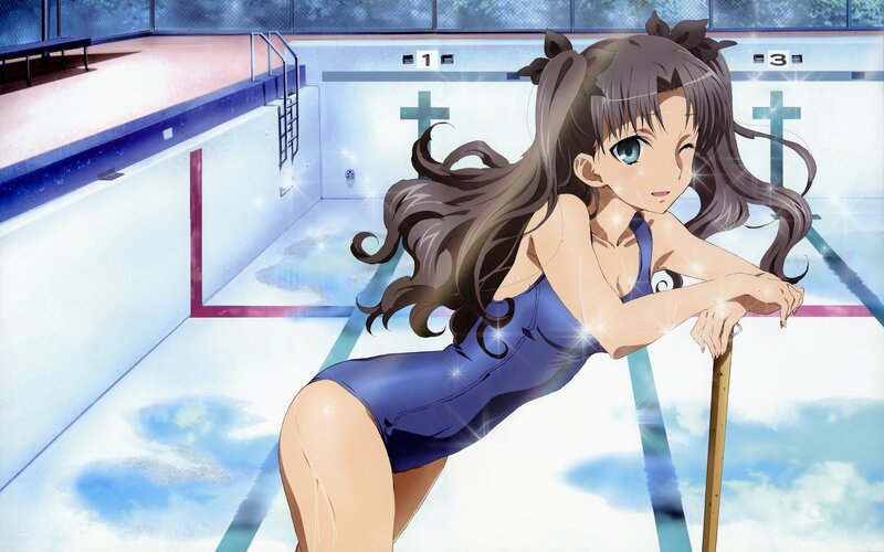 anime girl at swimming pool