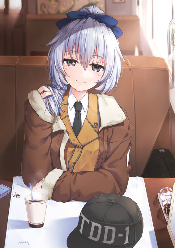 Anime Girl at Table — Brown, Calm, Afternoon