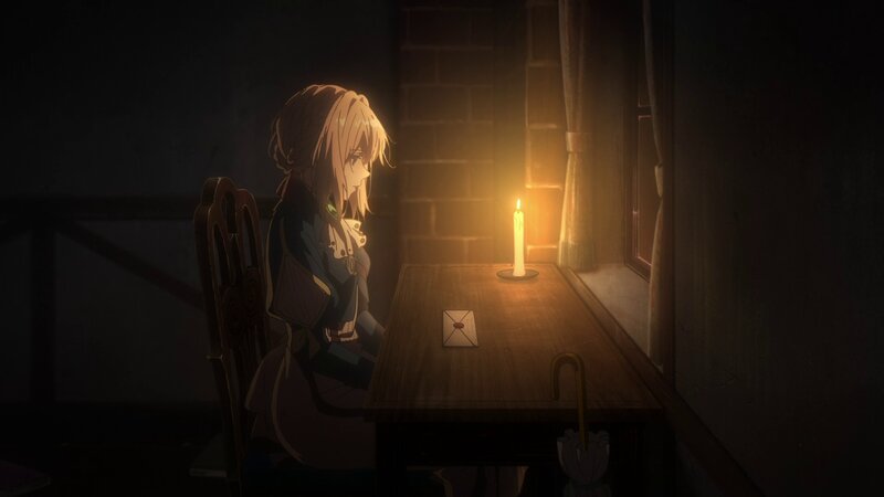 Anime Girl at Table — Brown, Dramatic
