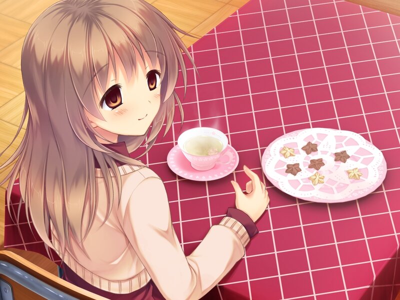 Anime Girl at Table — Pink