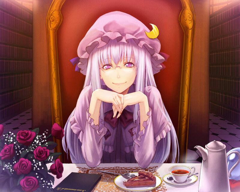 Anime Girl at Table — Purple, Calm, Night