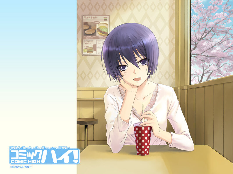 Anime Girl at Table — Purple, Calm, Spring
