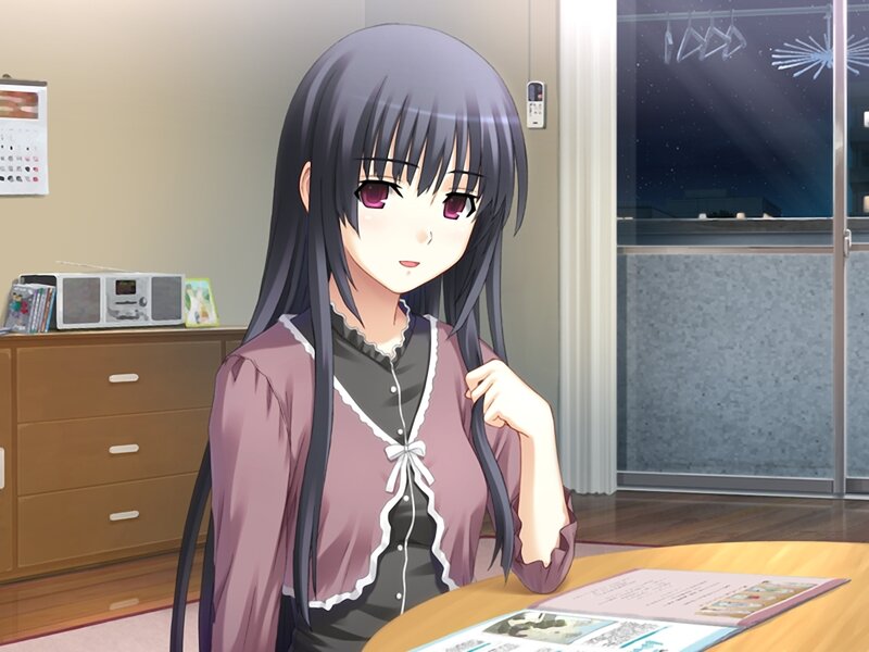 Anime Girl at Table — Purple