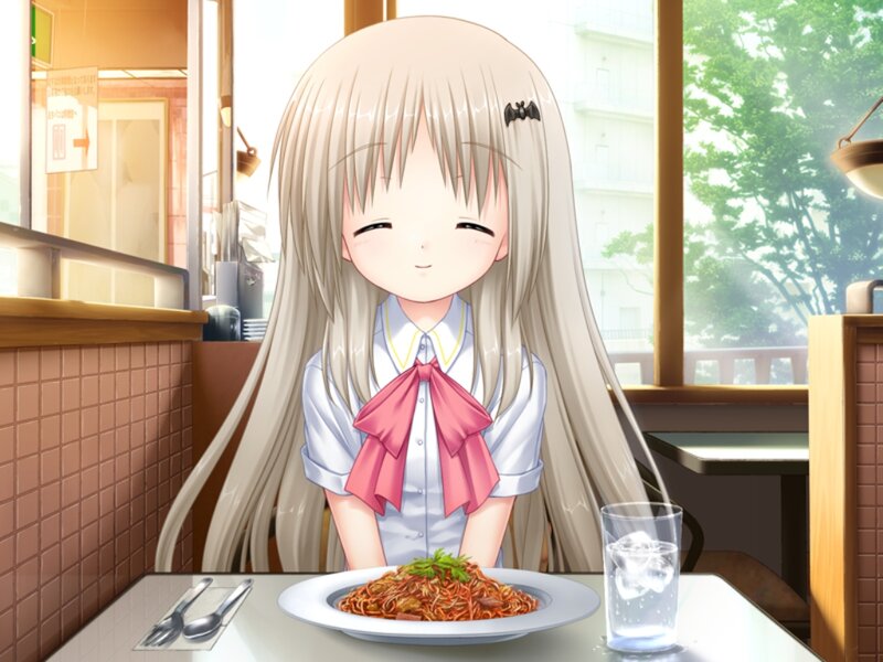 Anime Girl at Table — White