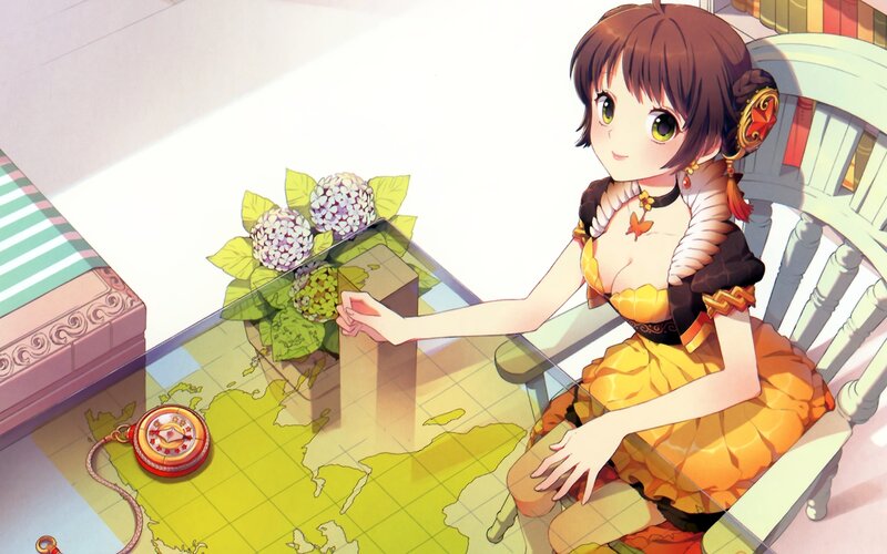 Anime Girl at Table — Yellow, Calm, Afternoon