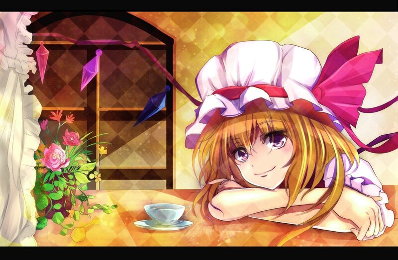 Anime Girl at Table — Yellow