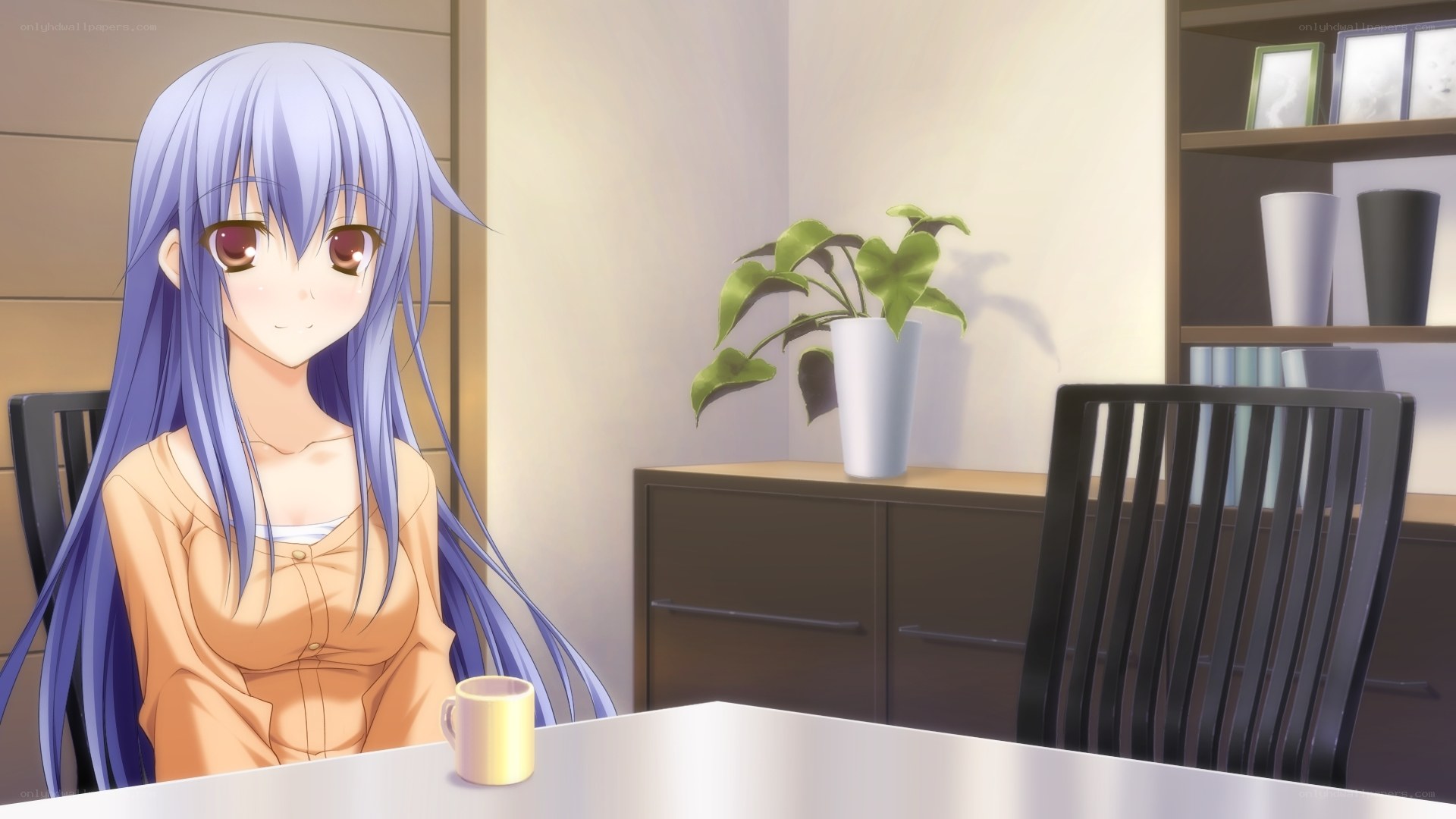 anime girl at table