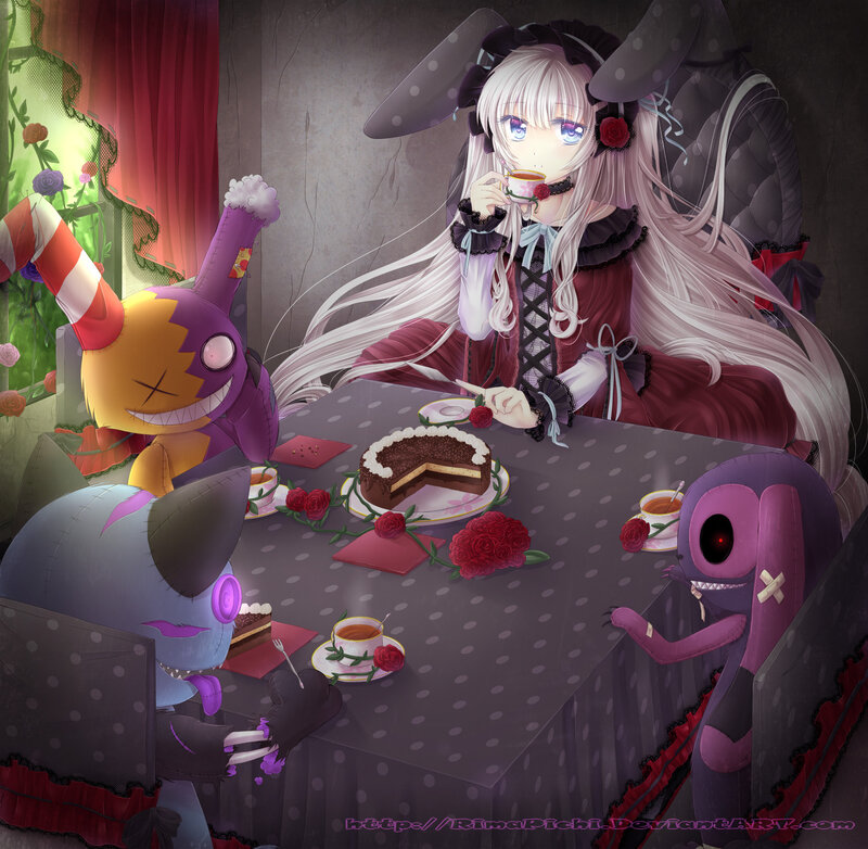 Anime Girl at Tea Party — Purple