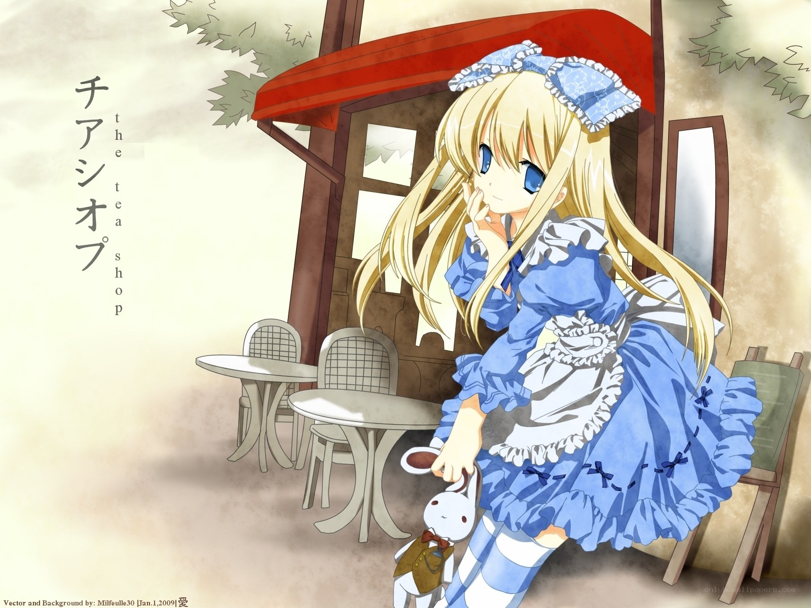 Anime girl at tea shop