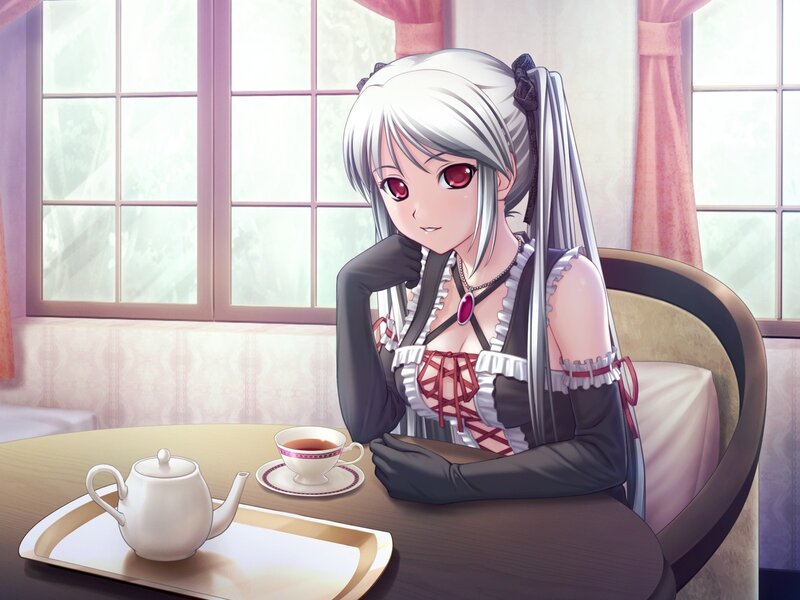 anime girl at tea table