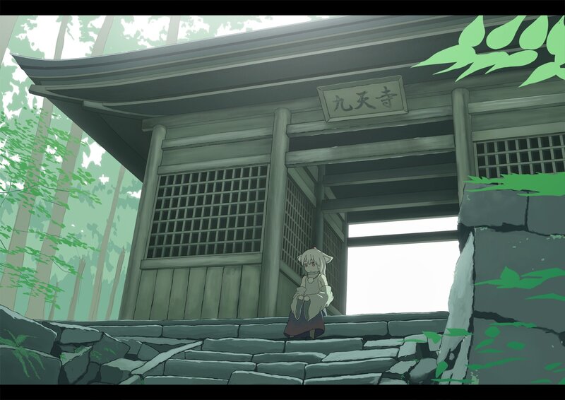 Anime girl at temple entrance