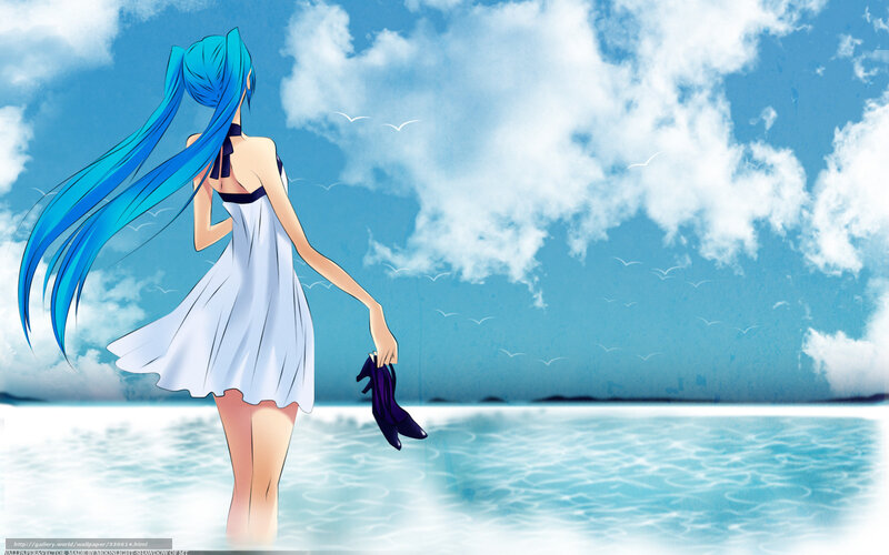 Anime girl at the beach