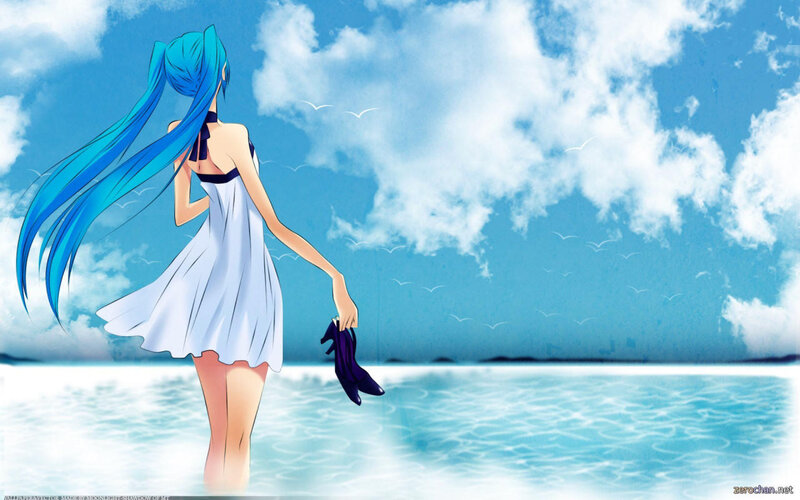 Anime girl at the beach