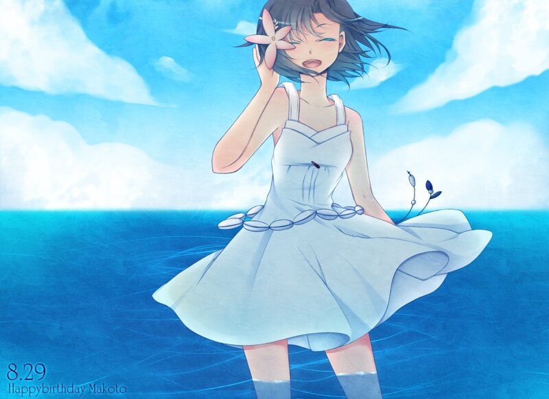 Anime girl at the beach
