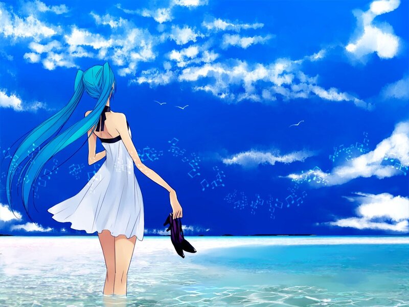 Anime girl at the beach