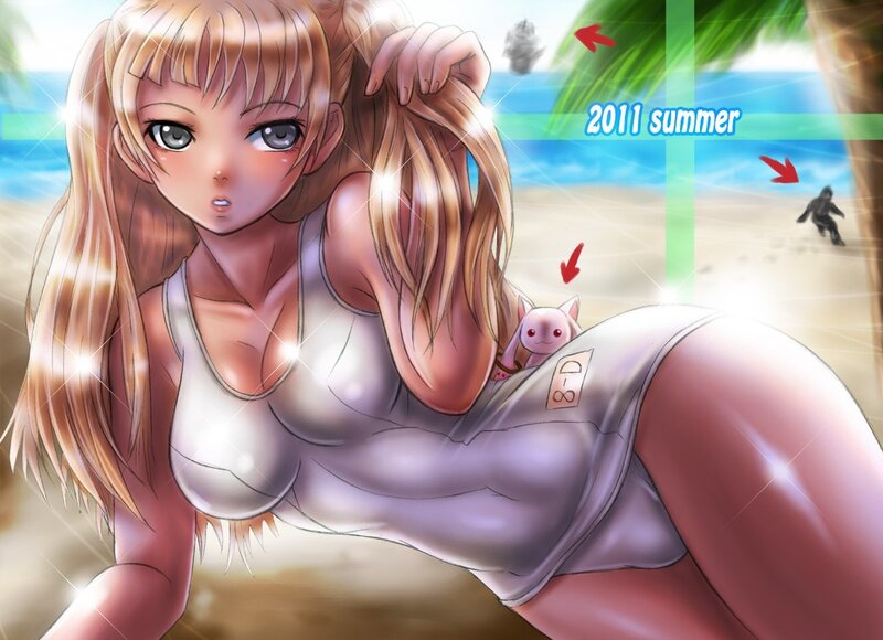 Anime girl at the beach