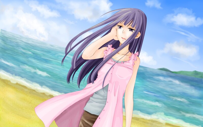 anime girl at the beach