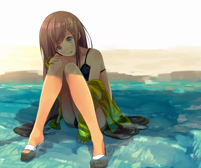 Anime girl at the beach