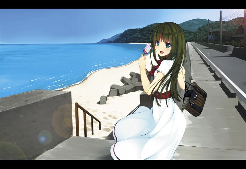 Anime girl at the beach