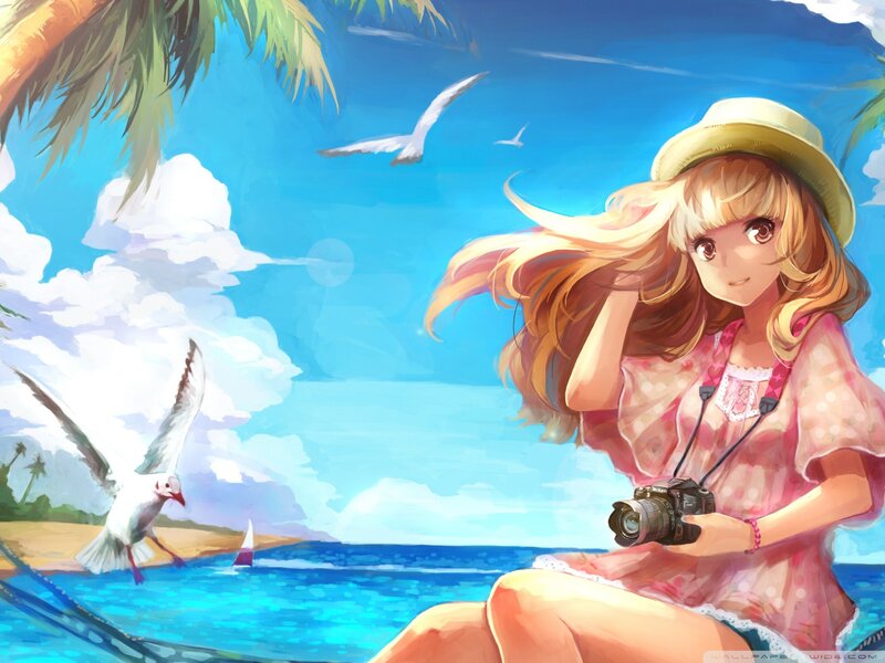 Anime girl at the beach