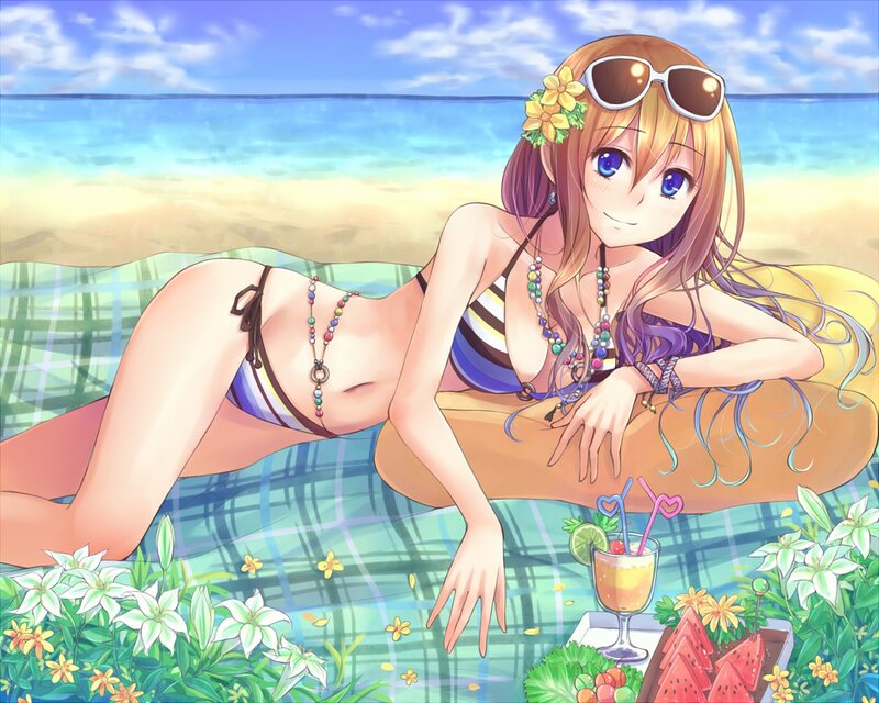 Anime girl at the beach